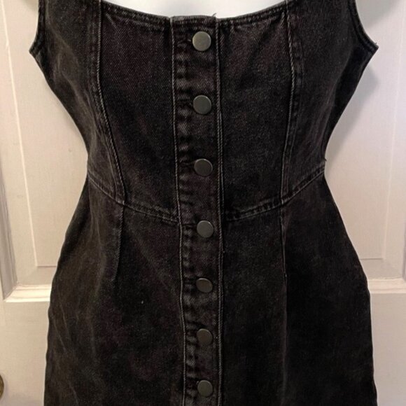 Urban Outfitters Black Corduroy Jumper Size 0 Mini Dress Sleeveless Button - Picture 7 of 8